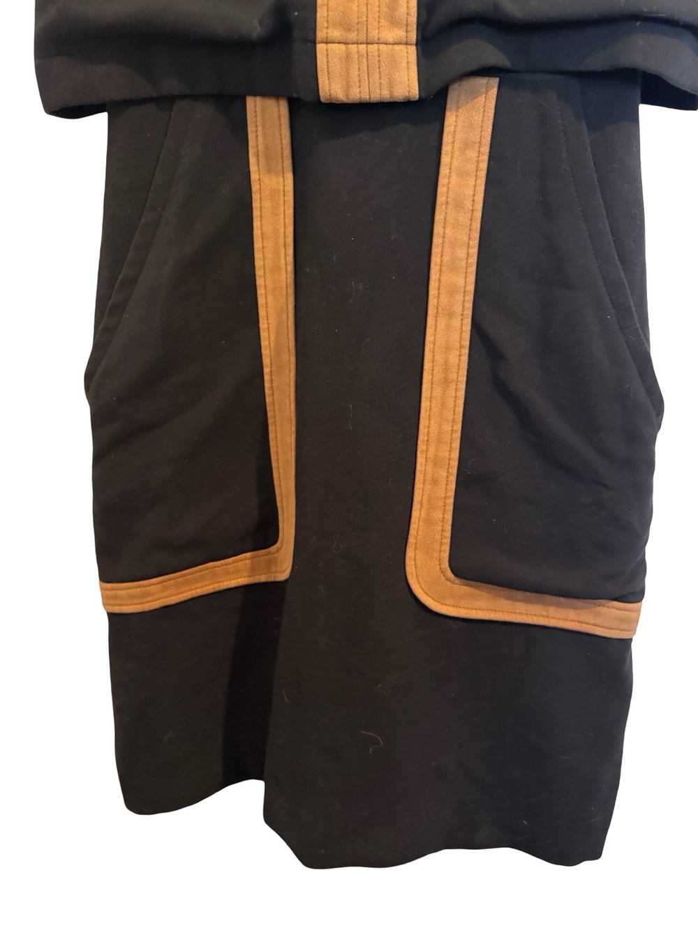 RTR - Toccin Black Mini dress Tan Trim -fully lined Sz 4 - Picture 11 of 14